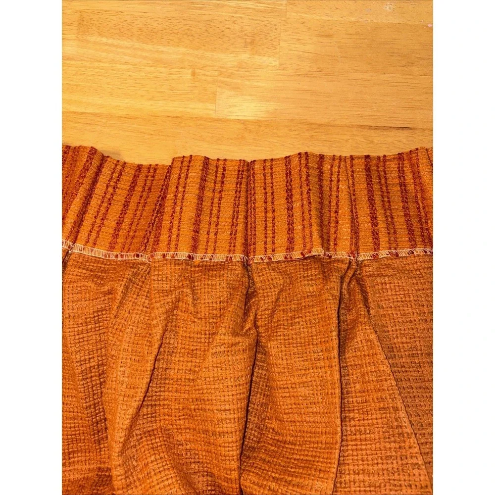 VTG Woven Fabric Curtains Drapes 2 Pc Set 70s Boho Burnt Orange Pinch Pleat 62